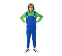 OppoSuits Kinder Luigi Onesie - Nintendo Einteiliger Schlafanzug - Lose Passform - Inklusive Taschen - Blau