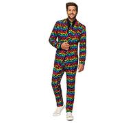 OppoSuits Lustige Verrückt Abschlussball Anzüge für Herren - Komplettes Set: Jackett, Hose und Krawatte,Wild Rainbow,48
