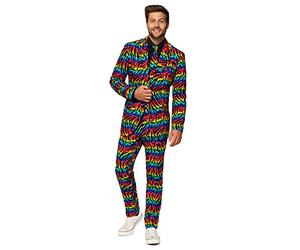 OppoSuits Lustige Verrückt Abschlussball Anzüge für Herren - Komplettes Set: Jackett, Hose und Krawatte,Wild Rainbow,48