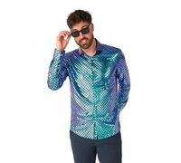 OppoSuits Men's Fancy Fish Shirt - Glänzendes Partyhemd - Weihnachts- und Motto-Party-Outfit - Inklusive 1 Button-Up Shirt - Fischschuppe - Langarm