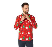 OppoSuits Men's Festivity Rotes Hemd - Perfekt für Weihnachten - Weihnachtsfeiern - Inklusive 1 Button-Up Hemd - Rot - Langärmliges