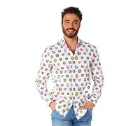 OppoSuits Men's Pixel Pokémon™ Shirt - Pokémon Outfit - Inklusive 1 Button-Up Shirt - Weiß - Langärmliges