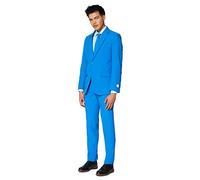 OppoSuits Modisch Party Einfarbige Anzüge für Herren - Mit Jackett, Hose und Krawatte, Blau (Blue Steel), 46