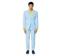 OppoSuits Modisch Party Einfarbige Anzüge für Herren - Mit Jackett, Hose und Krawatte, Blau (Cool Blue), 60 EU