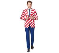 OppoSuits USA Rot gestreifter Anzug - Tailliertes Outfit - Inklusive passender Blazerjacke, Hose & Krawatte - Perfekt für patriotische Outfits