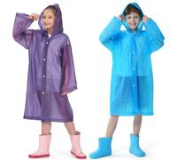 Opret 2 Stück Regenponcho Kinder, Wiederverwendbar Wasserdicht Regencape Kinder mit Kapuze und Ärmeln, Eva Atmungsaktiv Regenschutz Regenmantel Kinder für Mädchen Jungen Wandern Camping Reisen