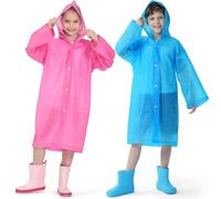 Opret 2 Stück Regenponcho Kinder, Wiederverwendbar Wasserdicht Regencape Kinder mit Kapuze und Ärmeln, Eva Atmungsaktiv Regenschutz Regenmantel für Mädchen Jungen Wandern Camping Reisen