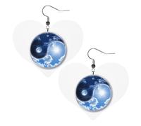 OPSREY Yin Yang Welt gedruckt Mode Leder Ohrringe Drapiert Haken Ohrringe Liebe Herz geformte Ohrringe, Einheitsgröße, Kunstleder