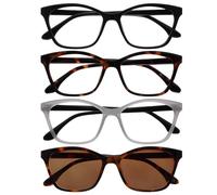 OPULIZE KAT Lese- & Sonnenleser - 4er-Pack - Cat-Eye Katzenaugen-Fassung - Schwarz, Braun, Grau, Braun - Herren & Damen - Federscharniere - RRRS59-1272 - +2.00