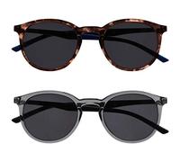OPULIZE Met Sonnen Leser Brille 2er Pack Schlank Runder Rahmen Federscharniere Kratzfeste Getönte Linse UV400-Schutz Braun Transparent Grau Herren Damen SS60-27 +2.50