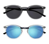 OPULIZE Met Sonnen Leser Brille 2er Pack Schlank Runder Rahmen Federscharniere Kratzfeste Getönte Linse UV400-Schutz Transparent Grau Kristall Herren Damen SS60-7C +2.50