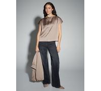 Opus Blusentop Festiva Damen, aus glänzendem Satin, Kurzarm, Taupe, Größe 42