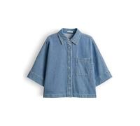 OPUS Damen Kurzarmbluse | Boxy Jeansbluse aus BCI Cotton Light Oasis Blue, 40