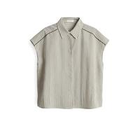 Opus Damen Kurzarmbluse Famella - Regular Streifenbluse aus nachhaltigem Viskosemix Olive Leaf 38