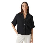 OPUS Damen Kurzarmbluse | Hemdbluse Fiora Loose im Crinkle-Look Black, 42