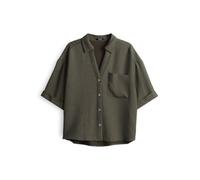 OPUS Damen Kurzarmbluse | Hemdbluse Fiora Loose im Crinkle-Look Olive Leaf, 40