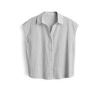 OPUS Damen Kurzarmbluse | Streifenbluse aus BCI Cotton Mix Regular Fit Milk, 42