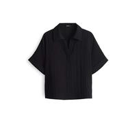 OPUS Damen Kurzarmbluse | Verkürzte Hemdbluse FELSA Loose in Crinkle Optik Black, 36