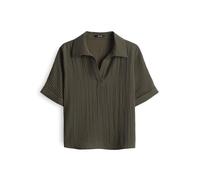 OPUS Damen Kurzarmbluse | Verkürzte Hemdbluse FELSA Loose in Crinkle Optik Olive Leaf, 42