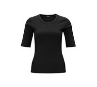 Opus Damen Kurzarmshirt SUSTAFA Slim – feines Rippshirt, BCI Cotton Mix, Schwarz Gr. 40