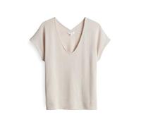 Opus Fashion T-Shirt SIRUKUS V-Ausschnitt Viskose-Mix Boxy Fit Feinstrickoptik Beige Gr. 40