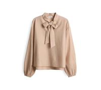 OPUS Damen Langarmbluse | FOMANTICA Regular Schluppenbluse in Crinklestruktur Macadamia, 34