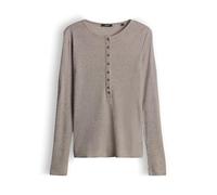 OPUS Damen Langarmshirt | SOSMICA Slim Geripptes Longsleeve im Henley Stil warm Taupe, 36