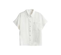 Opus Fashion Damen Kurzarmbluse Hemdbluse Felisa Regular aus Leinen Milk 34