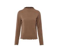 OPUS Damen Langarmshirt | SIRKEN Slim strukturiertes Longsleeve mit Kurbelkanten Cocoa, 42
