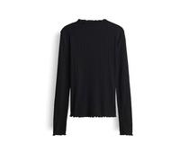 OPUS Damen Langarmshirt | SIVI Slim semitransparentes Longsleeve mit Rippstruktur Black, 36