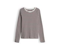 Opus Damen Langarmshirt Sorka – Slim Fit, Rundhals, geringelter Rippjersey Coffee Bean Größe 40