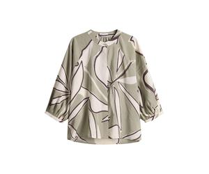 Opus - Locker geschnittene Bluse mit Stehkragen und grafischem Print beige/grün - Gr. - 38