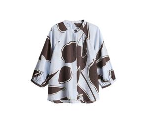 Opus - Locker geschnittene Bluse mit Stehkragen und grafischem Print blau/braun - Gr. - 40