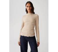 Opus Fashion Damen Langarmshirt Somanzi Slim aus feinem Rippjersey Beige Größe 38