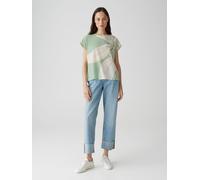 Opus Fashion Damen Kurzarmshirt SAMELIE – Print mit floraler Artwork Green Glow – Größe 40