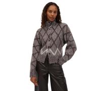 OPUS Strickjacke Damen | Argyle-Muster, Flauschige Struktur, Stehkragen