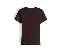 OPUS Damen Kurzarmshirt | Basicshirt mit femininer Muschelkante Slim Fit Coffee Bean, 44