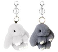 OPVXZAD 2 Stück Schlüsselanhänger Hase mit Weichem Plüsch,Schöne Kaninchen Anhänger,Süße Plüsch Hase Schlüsselanhänger Pompom Dekoration für Ostern Kinder Mädchen (Grau und Hellgrau)