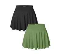 OQQ 2-teilige Damen Röcke 2-in-1 Fließend Vielseitig Dehnbar Ausgestellt Lässiger Minirock Schwarz Erbsengrün