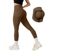 OQQ Leggings Damen High Waist Elastische Bauchkontrolle Booty Lifting Sporthose für Gym Yoga Kaffee