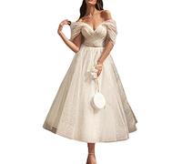 ORANDESIGNE Abendkleid Damen Knielang Elegant Rockabilly Kleid Vintage Festlich Ballkleider Kurz Prinzessin Bandeau Cocktailkleid Party Swing Midikleid Abschlusskleid B Weiß 02 XL