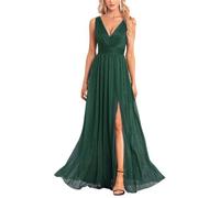 ORANDESIGNE Abendkleider Elegant für Hochzeit Abendkleid Damen Lang Tüll Kleid Paillettenkleid Chiffonkleid Damen Brautjungfernkleid Abschlusskleid Bodenlanges Ballkleid Maxikleid B Grün S