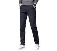 ORANDESIGNE Anzughosen Herren Wollhose Lässige Hose Business Tweed Anzughose Regular Fit Retro Karierte Hose Knopfleiste Anzughose Lang mit Taschen Freizeithose Frühling Herbst A Schwarz XL