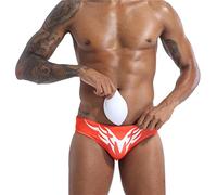 ORANDESIGNE Badeslip Herren Sexy Eng Hosen Badeshorts Kurz Druck Schwimmslip Stretch Slips Sexy Schnelltrocknend Schwimmshorts mit Pad Badepants Sommer Shorts Kurze Badehose N Orange M