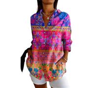 ORANDESIGNE Blusen & Tuniken für Damen Button Down Hemden Damenblusen Langarm Bedrucktes Hemdbluse mit Knöpfen Blusenshirt Lose Langarmshirt Longbluse Damen Lässig für Leggings Lila 3XL