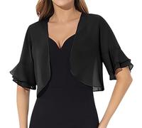ORANDESIGNE Boleros Damen Bolero Chiffon Festlich Kurzarm Bolerojacke Elegant Kurze Cardigan Leicht Schulterjacke Festliche Shrug Transparent Bettjäckchen Offene Kurzjacke Sommer A Schwarz XL