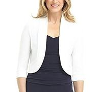 ORANDESIGNE Boleros Damen Open Front Festlich Blazer Jacke Bolero Elegant Einfarbig Strickjacke Kurz 3/4 Ärmel Schulterjacke Shrug Top Casual Cardigan A Weiß S