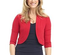 ORANDESIGNE Boleros Damen Open Front Festlich Blazer Jacke Bolero Elegant Einfarbig Strickjacke Kurz 3/4 Ärmel Schulterjacke Shrug Top Casual Cardigan A Rot XL