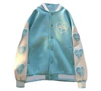 ORANDESIGNE Bomberjacke Damen Sweatjacke College Sweat Jacket Für Mädchen Oversized Patchwork Jacke Vintage Druck Jacken Baseball Mantel Sport Jacke N Grün S