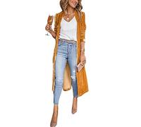 ORANDESIGNE Cardigan Damen Lang Festlich Samtjacke Langer Elegant Trenchcoat Mantel Klassisch Business Blazer Tailliert Winterjacke Warm Leicht Mantel Wasserfall Jacke Parka Dufflecoat Gelb S